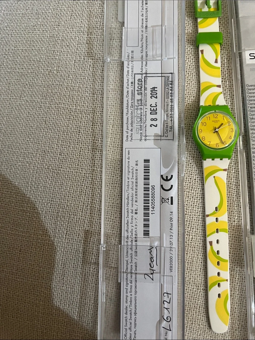 Vintage Swatch Yellow & Green Banana Motif Unisex Watch in original box